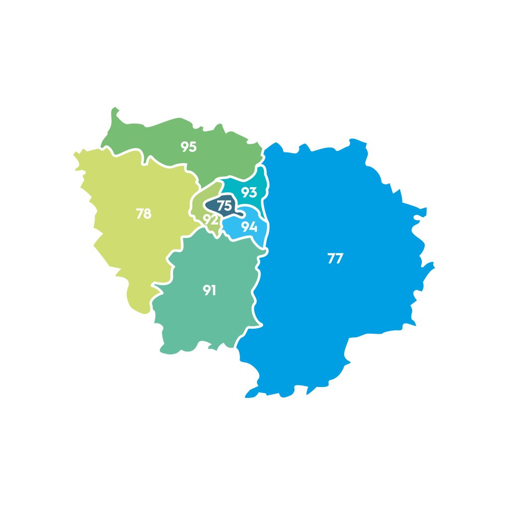 Carte de l'île-de-France mettant en évidence les différentes zones couverte par Pro Clean Expert